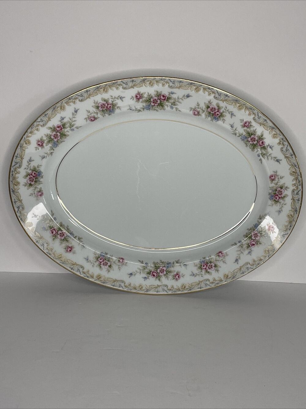 Noritake China Somerset 5317 Oval Platter VNTG Roses Gold Trim 13 1/2” X 10 1/2”